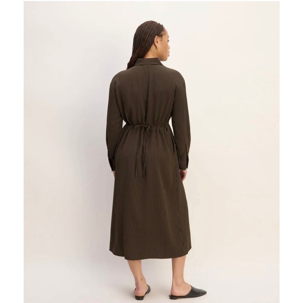 Everlane Mini Jacquard Stripe Shirt Dress Brown Button-Down Midi Size M - Picture 3 of 8